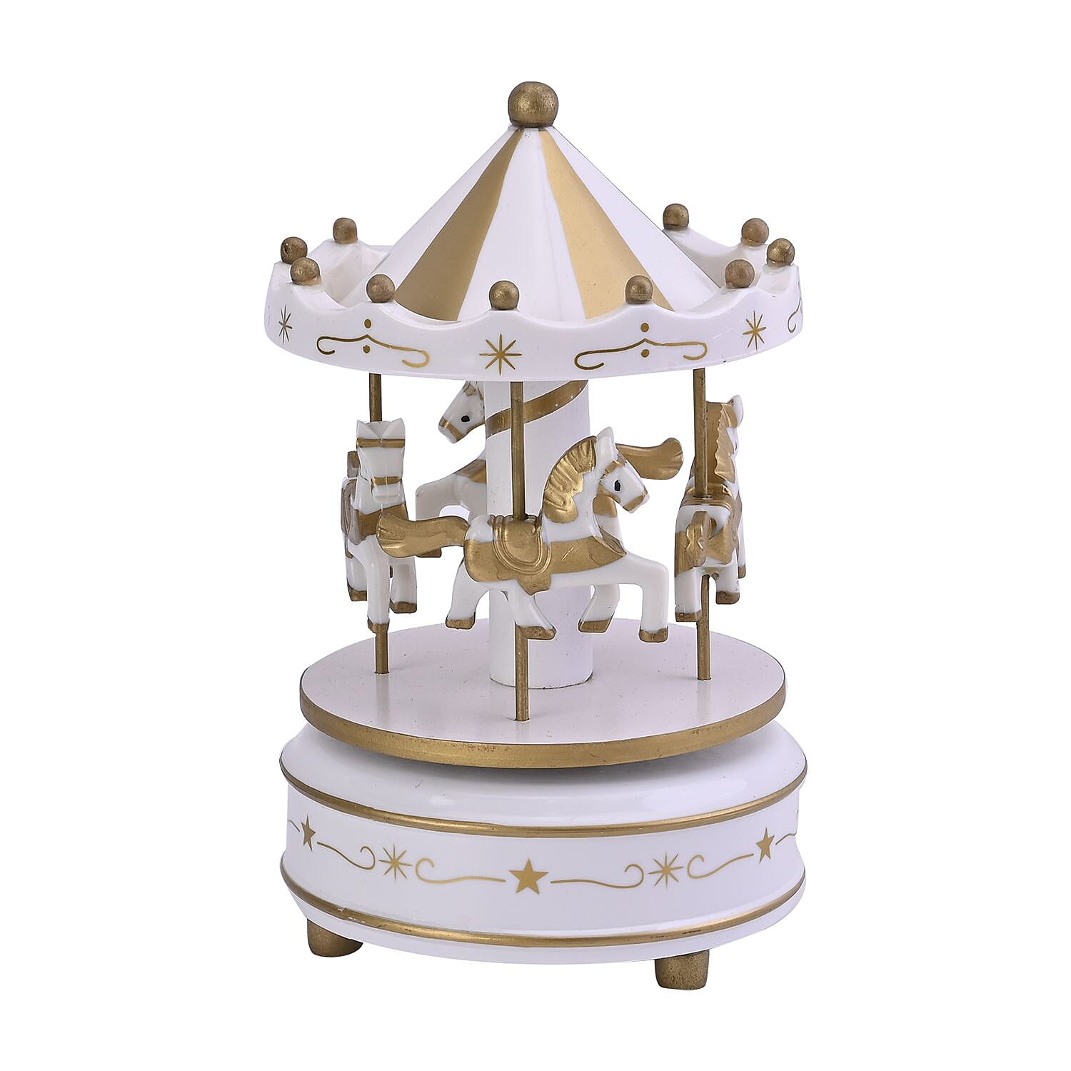 Handcrafted 4-horse Wood Carousel Musical Box - White