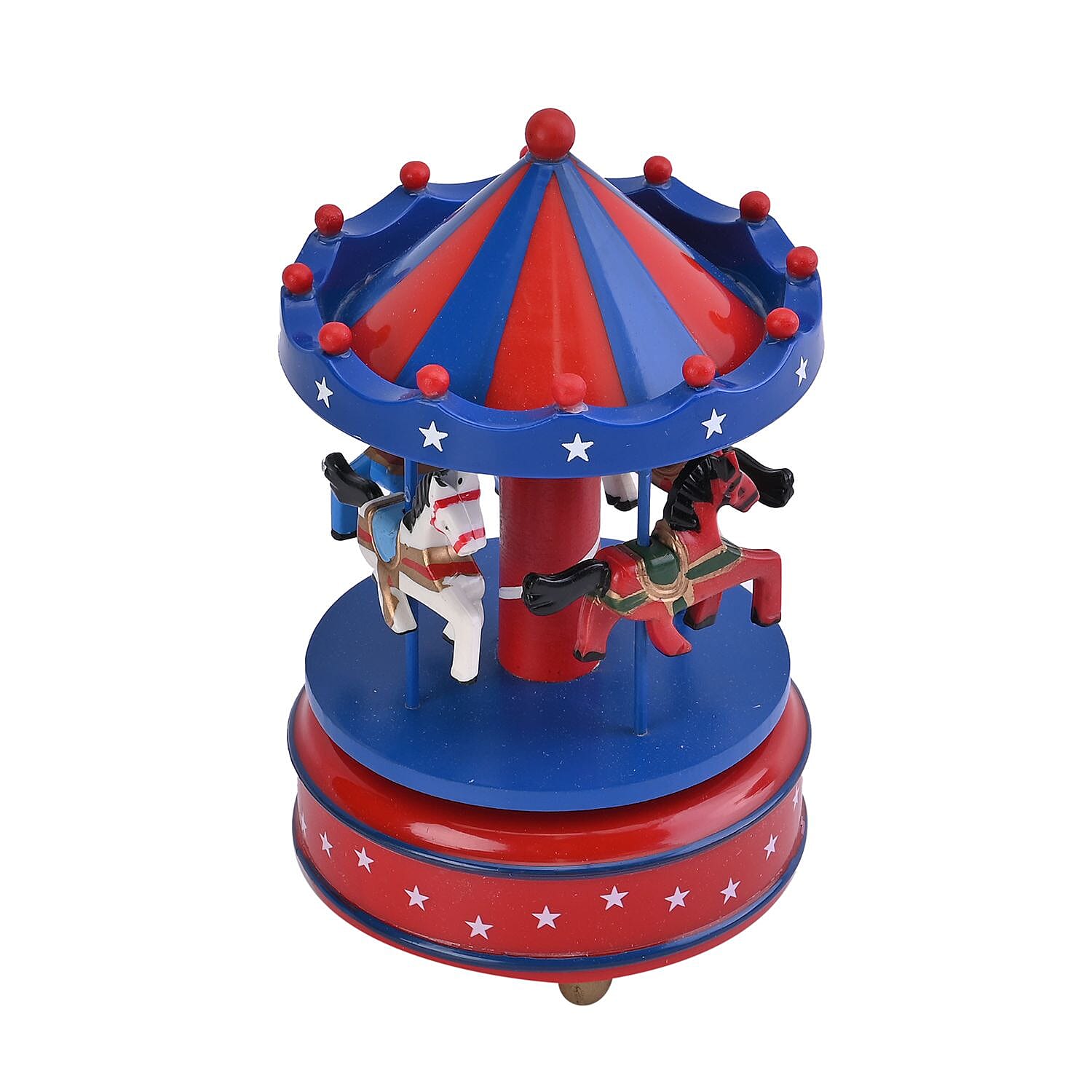 Handcrafted 4-horse Wood Carousel Musical Box - Navy & Red
