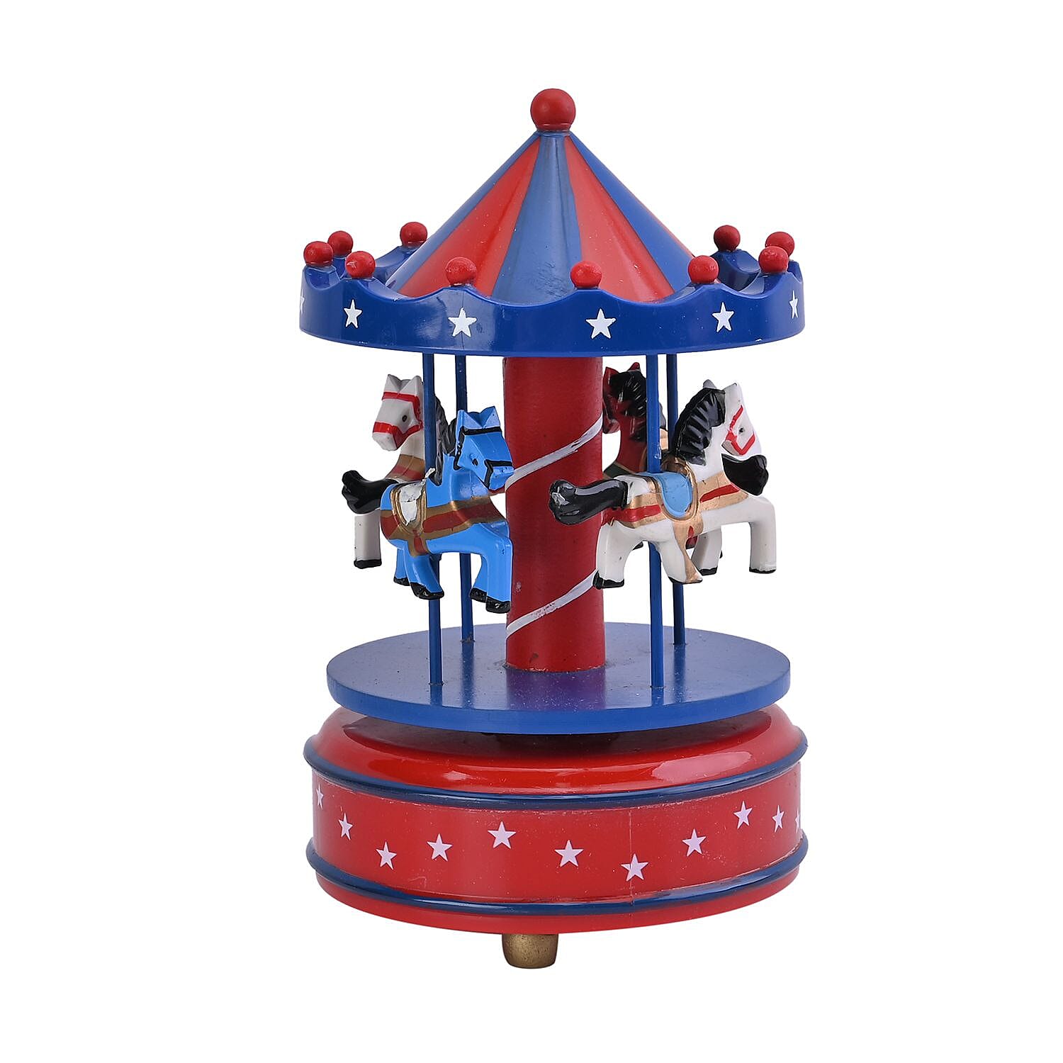 Handcrafted 4-horse Wood Carousel Musical Box - Navy & Red
