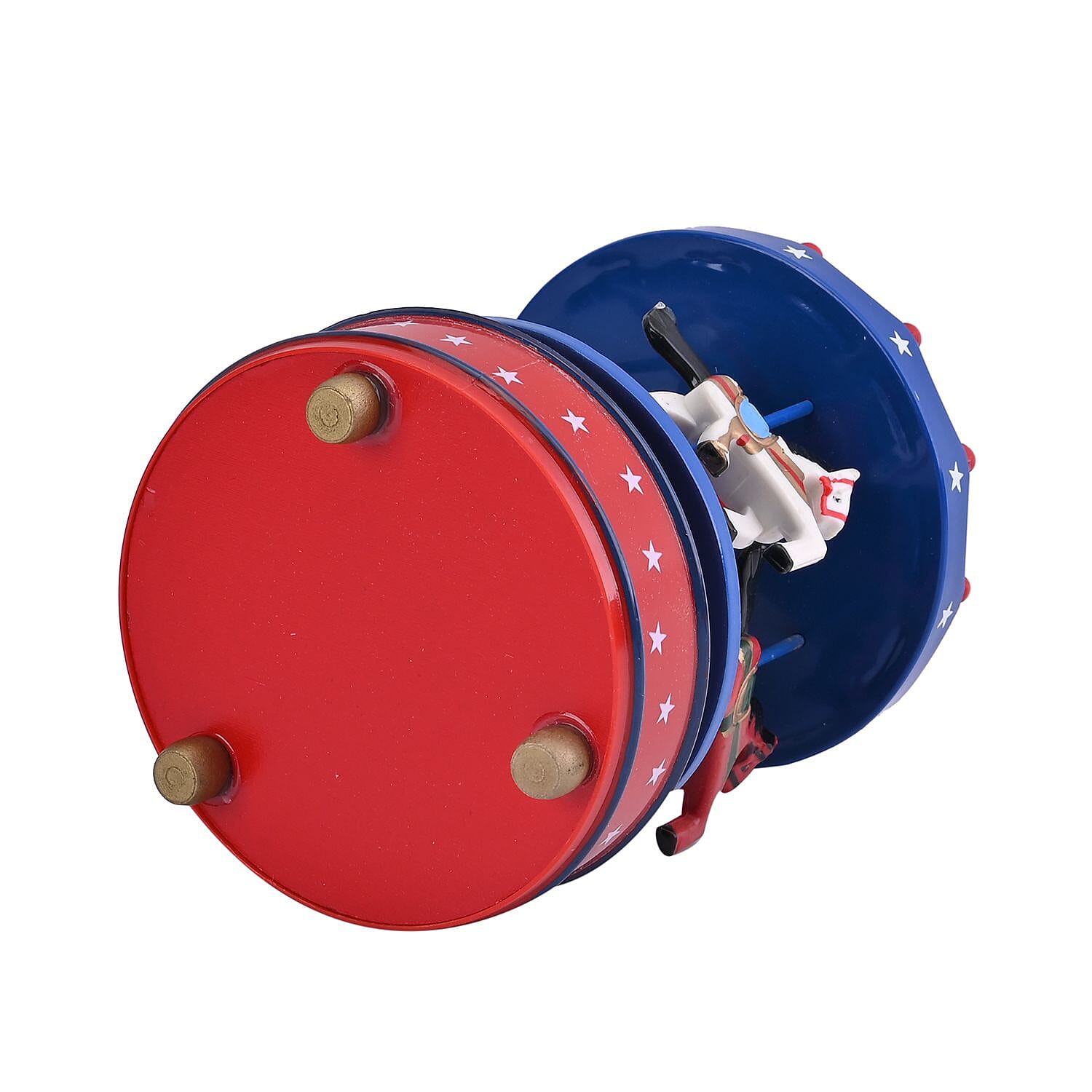Handcrafted 4-horse Wood Carousel Musical Box - Navy & Red
