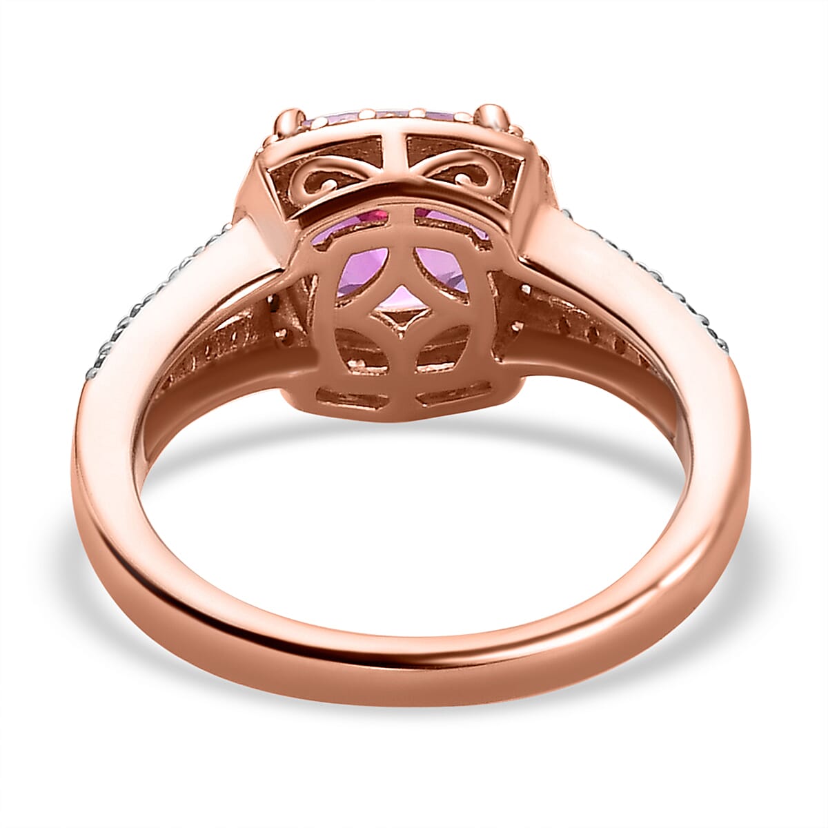 Premium Lab Created Pink Sapphire and Natural Zircon Ring in 18K Rose Gold Vermeil Plated Sterling Silver 2.50 Ct