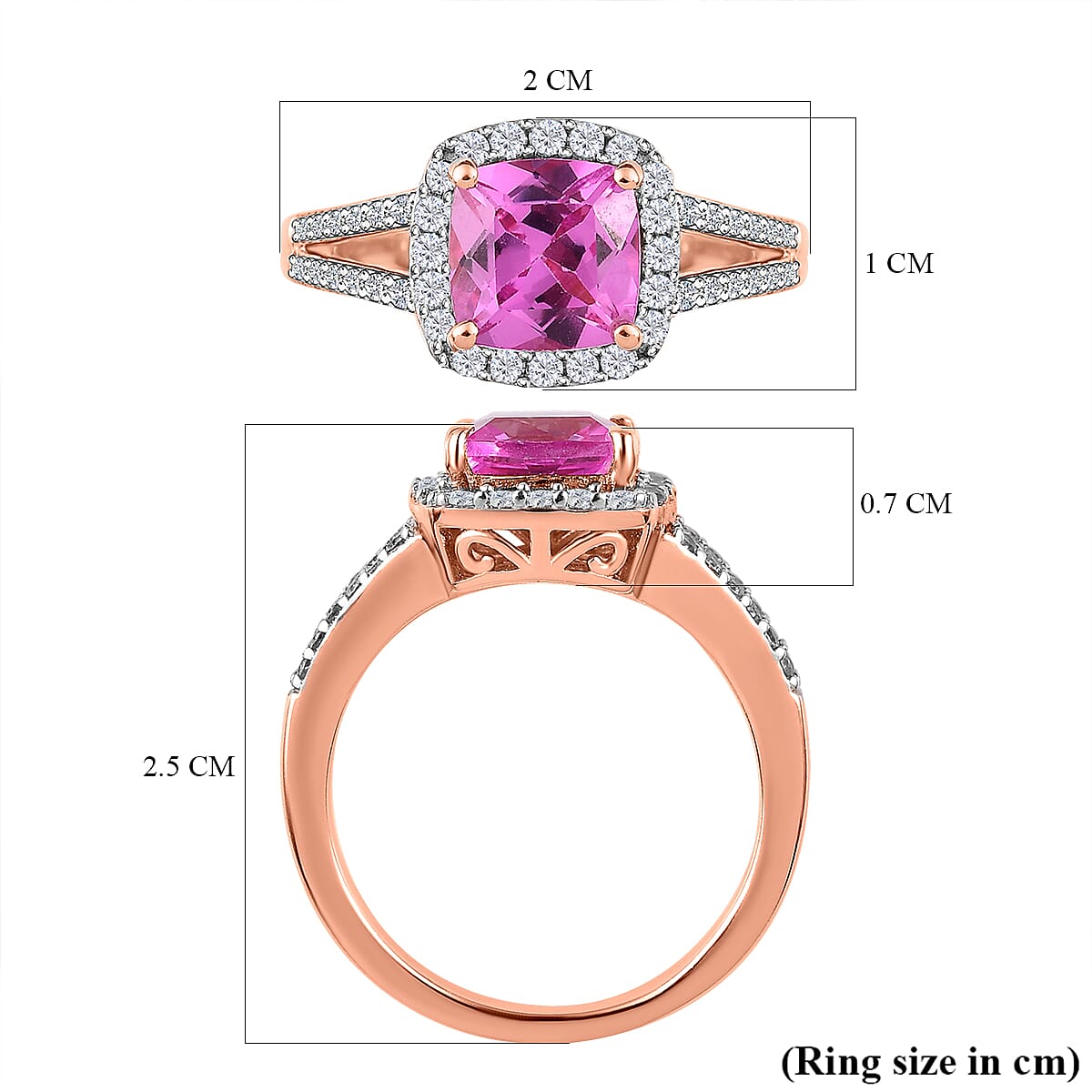 Premium Lab Created Pink Sapphire and Natural Zircon Ring in 18K Rose Gold Vermeil Plated Sterling Silver 2.50 Ct