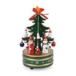 Rotating Christmas Tree Music Box with Figurines & Adorable Mini Hanging Ornaments - Red 18x13cm