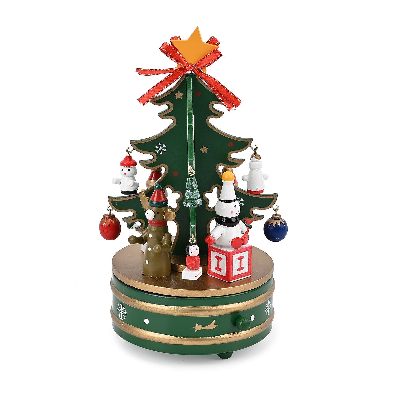 Rotating Christmas Tree Music Box with Figurines - Adorable Mini Hanging Ornaments - Green 18x13cm