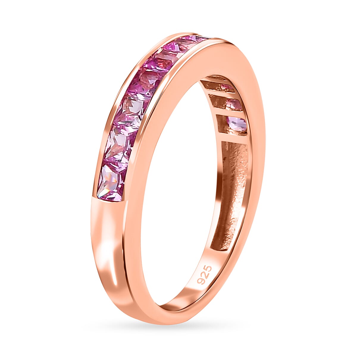 Lab Created Pink Sapphire Half-Eternity Ring in 18K Rose Gold Vermeil Plated Sterling Silver 1.20 Ct