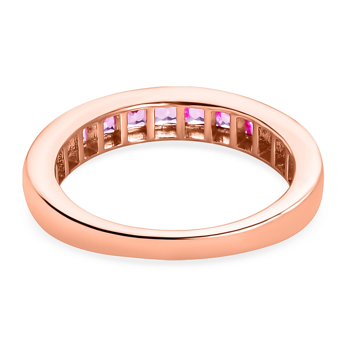 Lab Created Pink Sapphire Half-Eternity Ring in 18K Rose Gold Vermeil Plated Sterling Silver 1.20 Ct