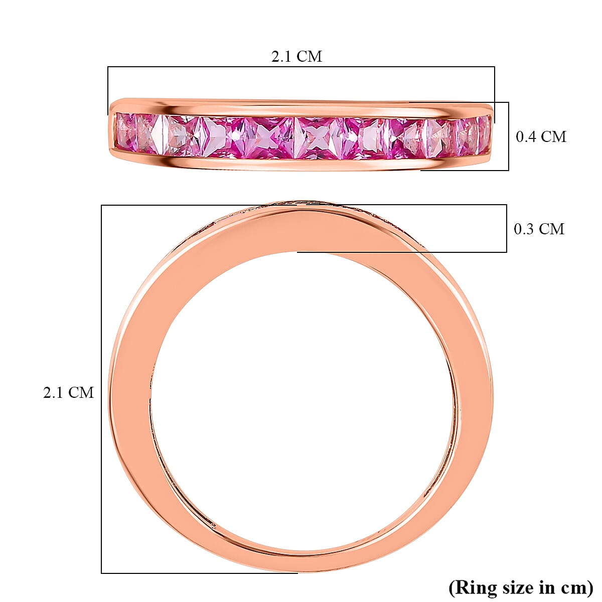 Lab Created Pink Sapphire Half-Eternity Ring in 18K Rose Gold Vermeil Plated Sterling Silver 1.20 Ct