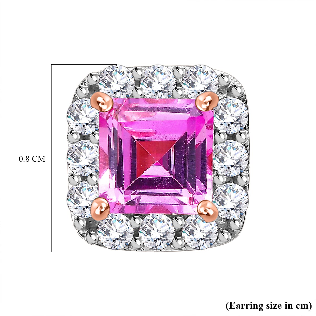 Lab Created Pink Sapphire and Natural Zircon Stud Earrings in Vermeil Rose Gold Plated Sterling Silver 3.26 Ct