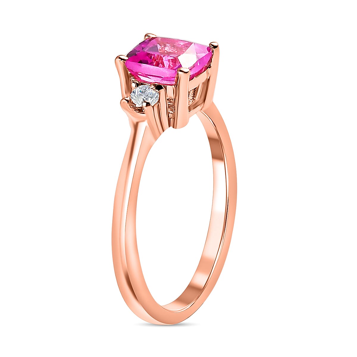 Premium Lab Created Pink Sapphire and Natural Zircon Ring in 18K Rose Gold Vermeil Plated Sterling Silver 1.61 Ct