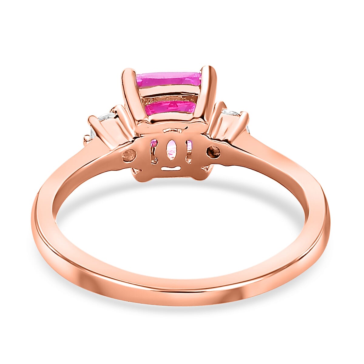 Premium Lab Created Pink Sapphire and Natural Zircon Ring in 18K Rose Gold Vermeil Plated Sterling Silver 1.61 Ct