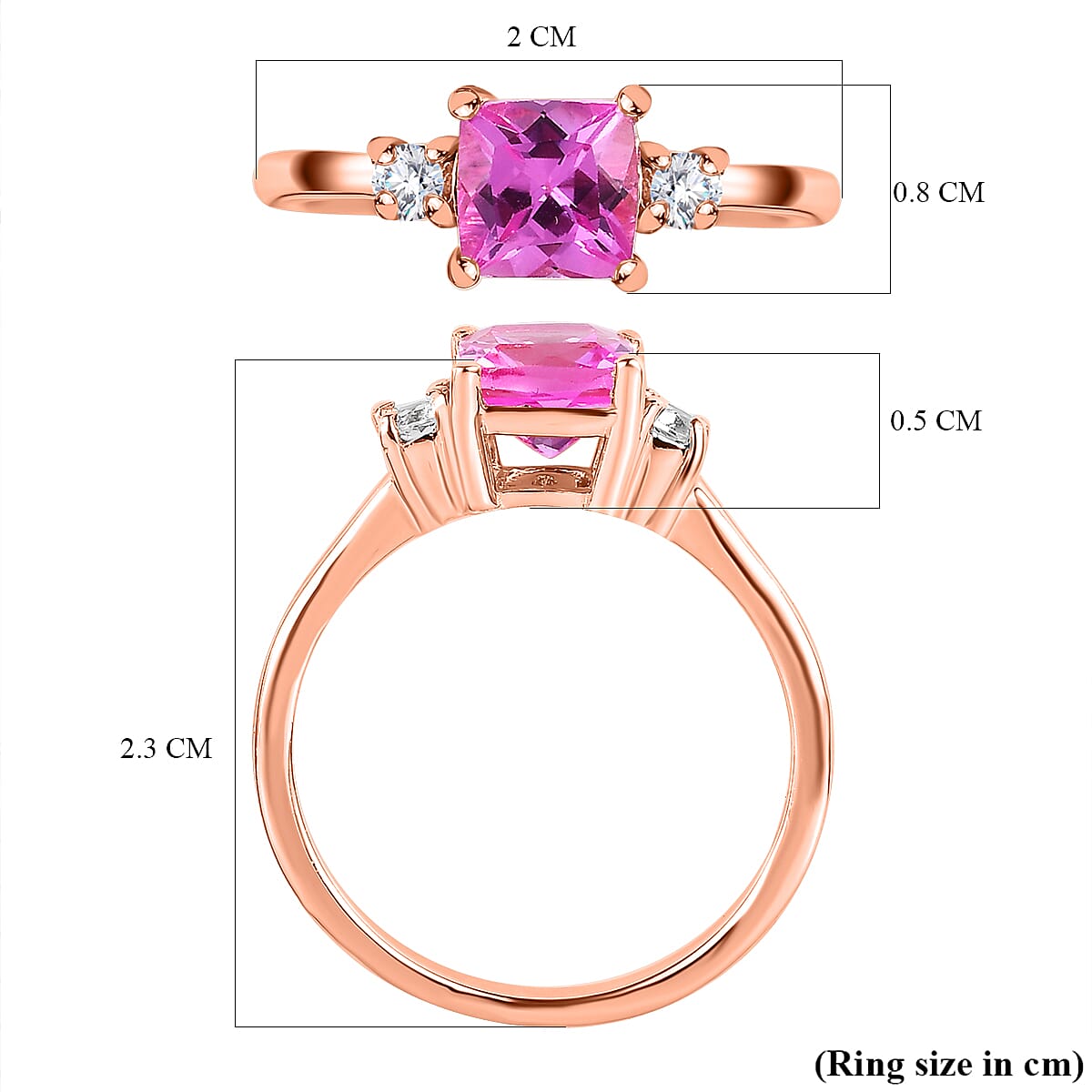 Premium Lab Created Pink Sapphire and Natural Zircon Ring in 18K Rose Gold Vermeil Plated Sterling Silver 1.61 Ct