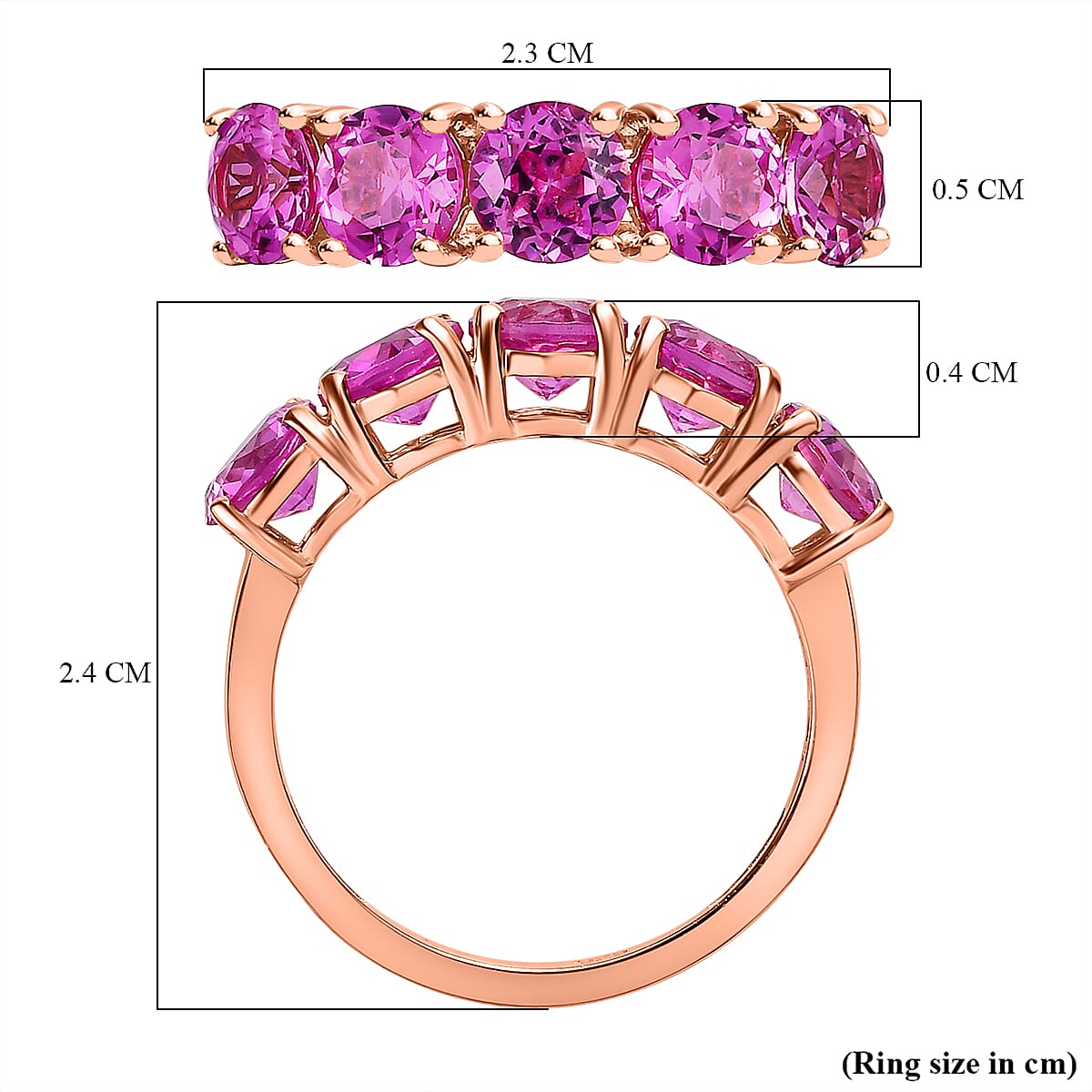 Premium Lab Created Pink Sapphire 5 Stone Ring in 18k Vermeil Rose Gold Plated Sterling Silver 3.15 Ct