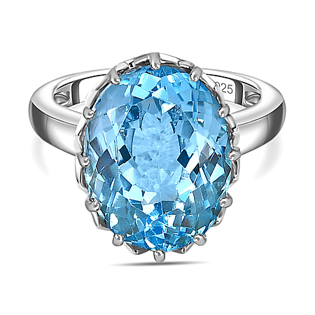Skyblue Topaz Solitaire Ring in Platinum Overlay Sterling Silver 9.52 Ct.