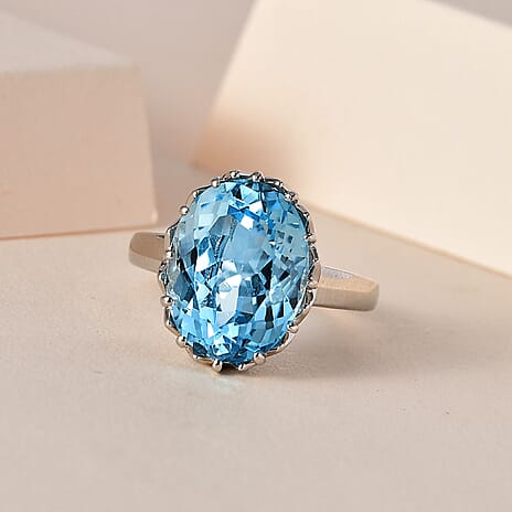 Skyblue Topaz Solitaire Ring in Platinum Overlay Sterling Silver 9.94 Ct.
