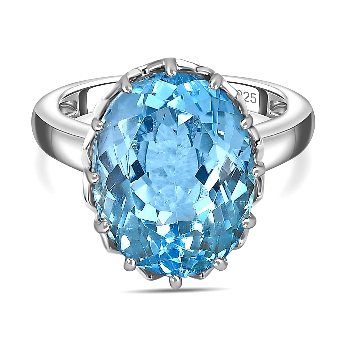 Skyblue Topaz Solitaire Ring in Platinum Overlay Sterling Silver 9.52 Ct.
