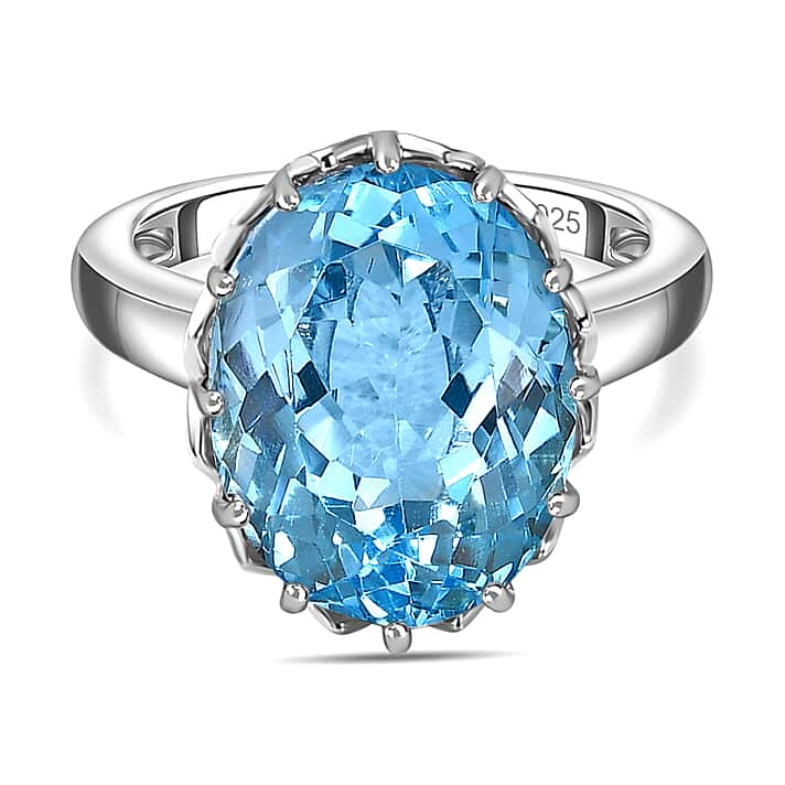 Skyblue Topaz Solitaire Ring in Platinum Overlay Sterling Silver 9.52 Ct.