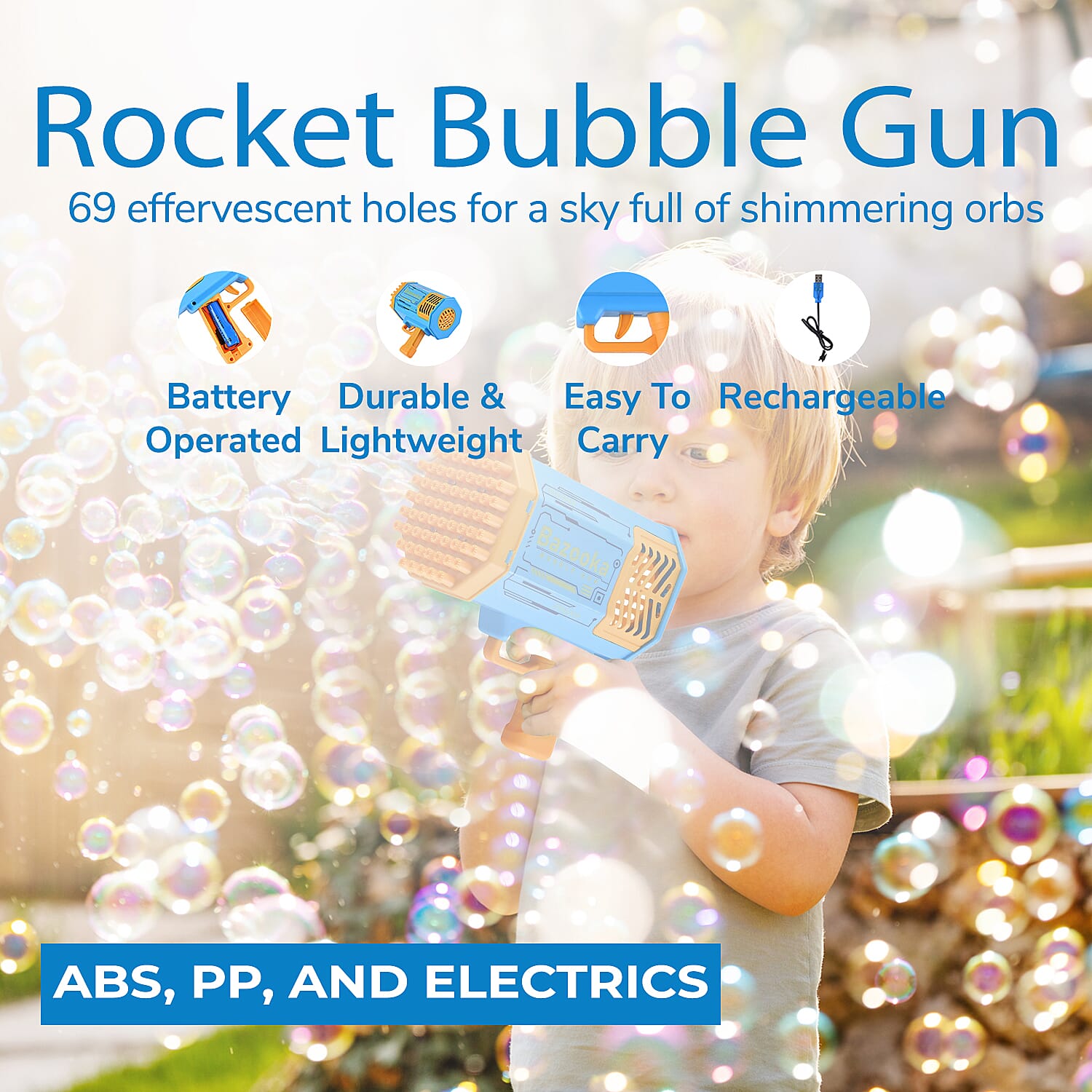 69 Holes Rocket Bubble Gun with Bubble Water - Purple & White