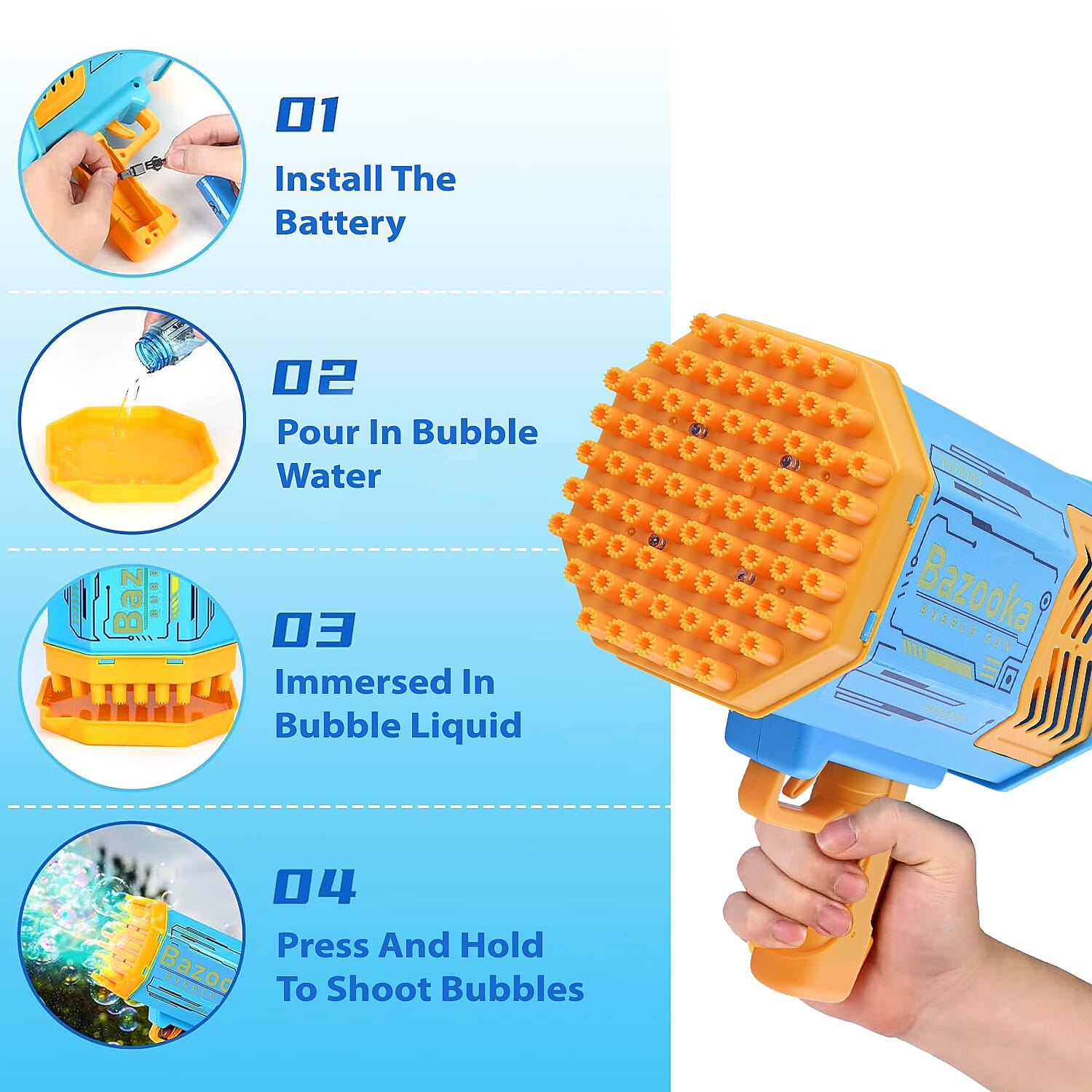 69 Holes Rocket Bubble Gun with Bubble Water - Purple & White