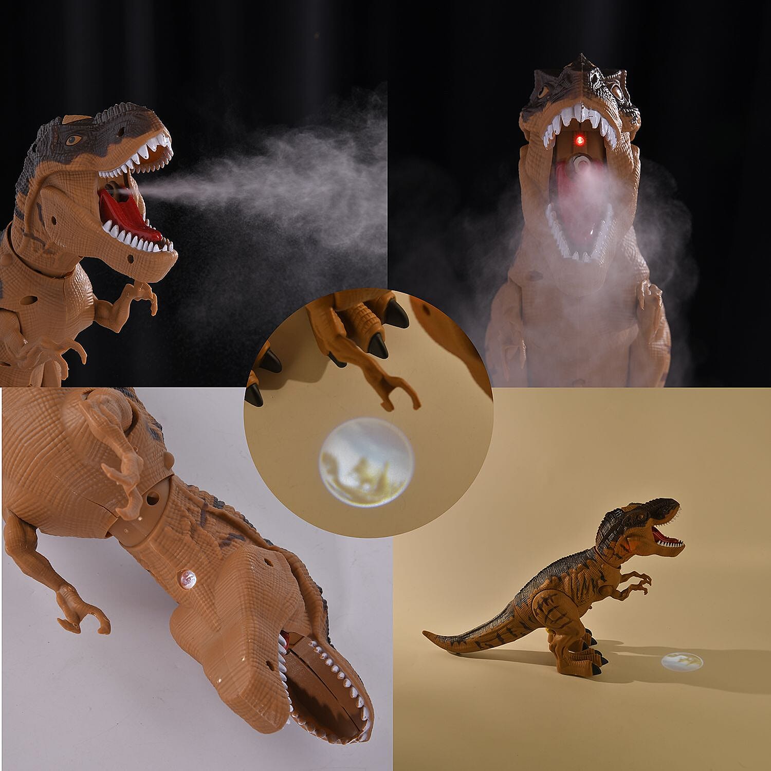 Remote Controlled Spray Laying Tyrannosaurus Rex with Projection - Brown -  (Requires 5AA Batteries - not Incld)
