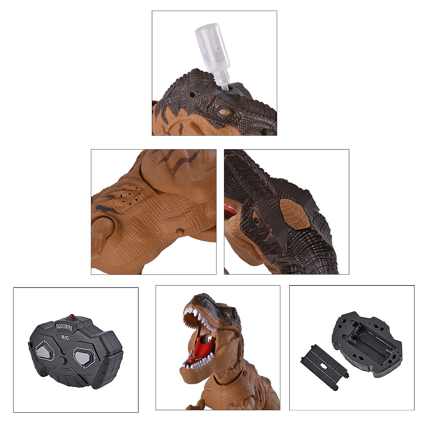 Remote Controlled Spray Laying Tyrannosaurus Rex with Projection - Brown -  (Requires 5AA Batteries - not Incld)