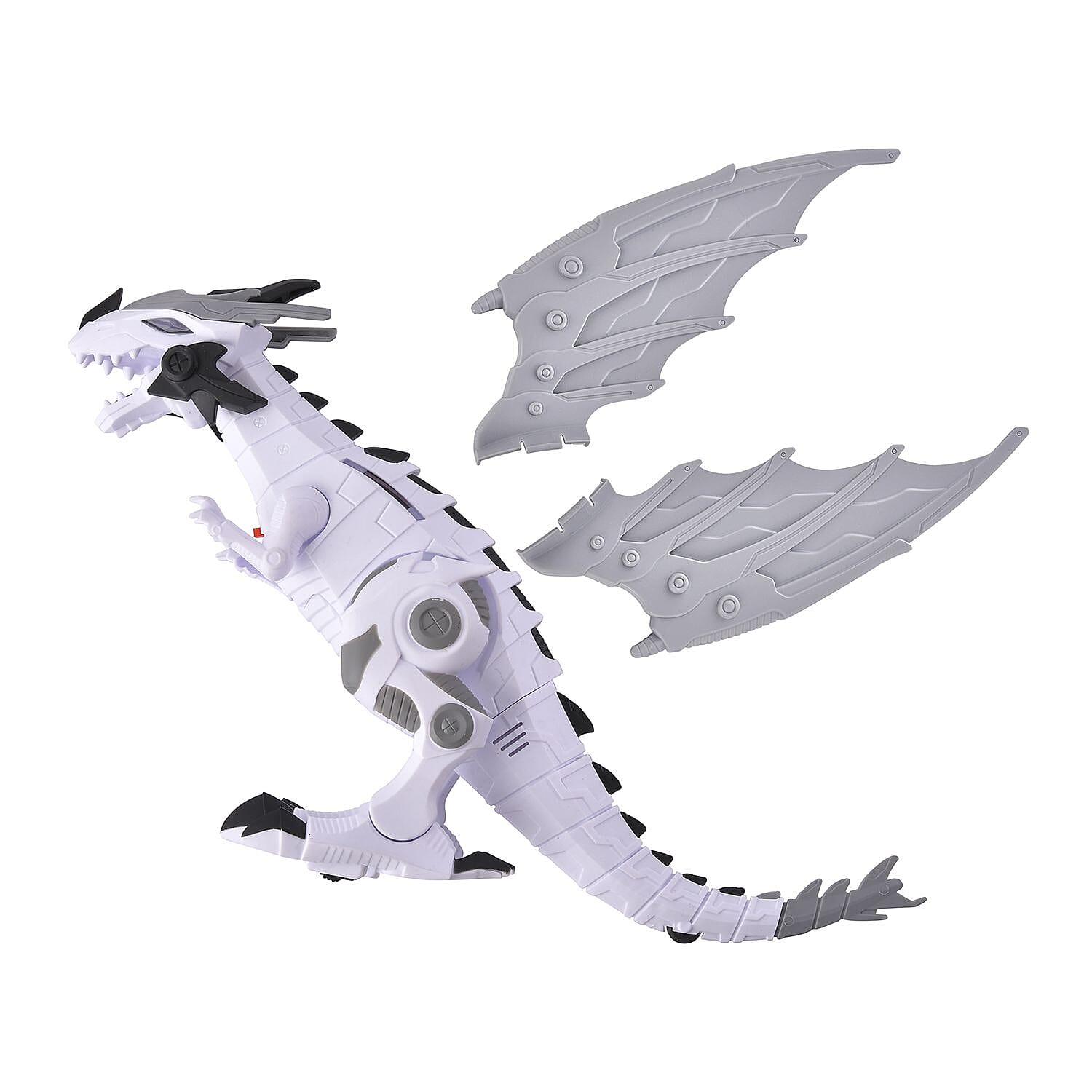 Mechanical Electric Walking Dinosaur with Wings - White - Requires 2AA Batteries (Not Inlcd)
