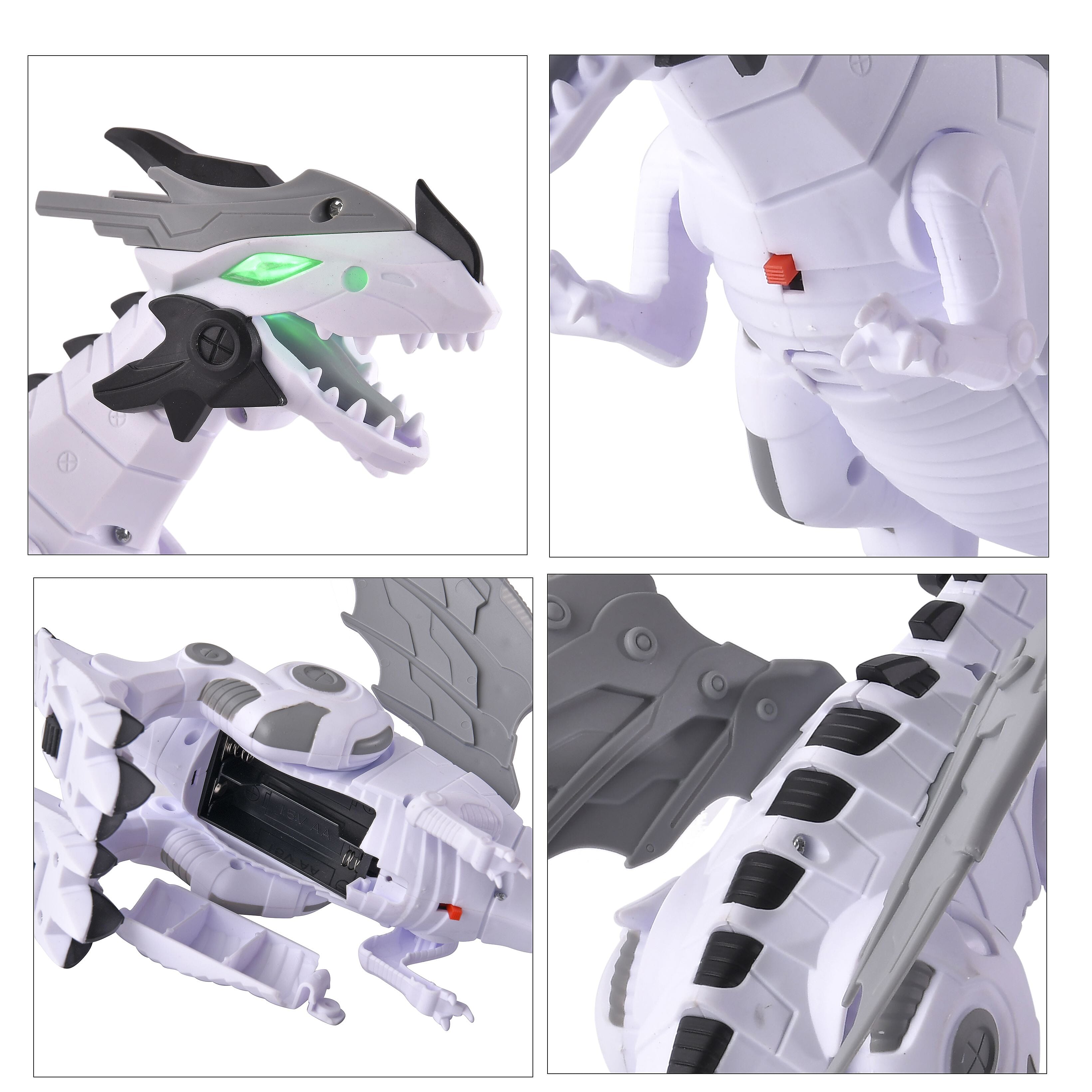 Mechanical Electric Walking Dinosaur with Wings - White - Requires 2AA Batteries (Not Inlcd)