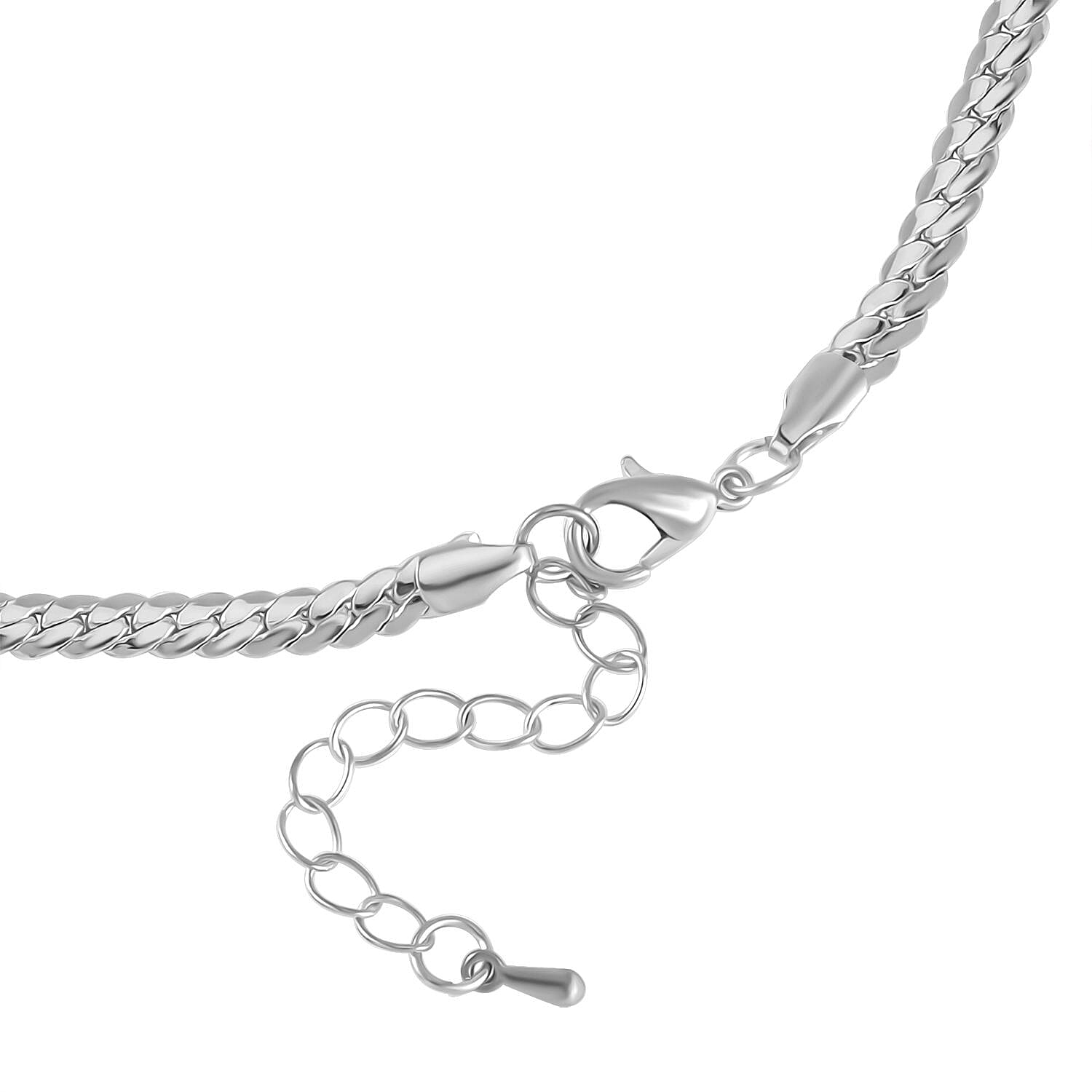 Greek Key White Austrian Crystal Braided Curb Necklace (Size - 20) in Silver Tone