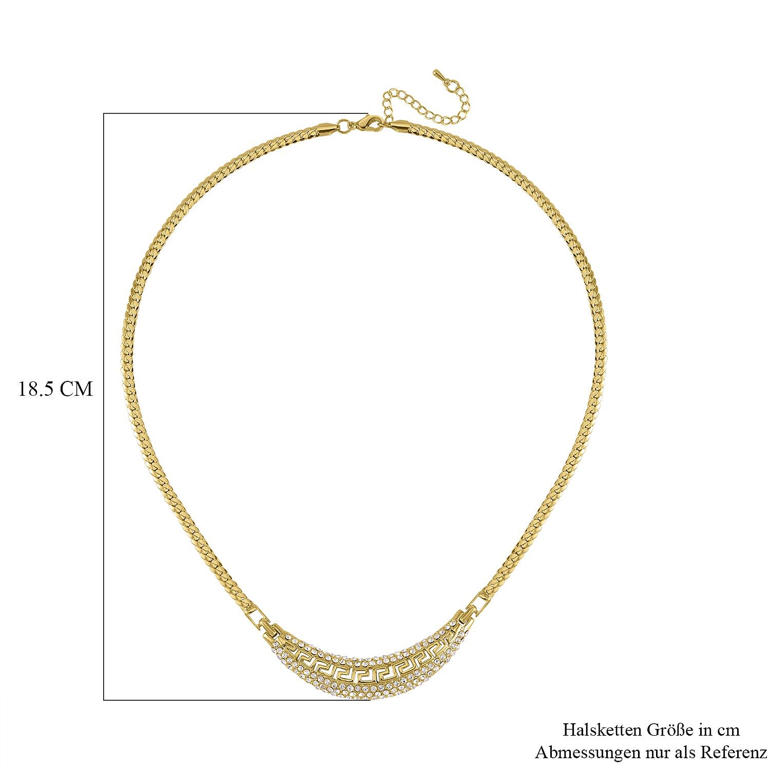Greek Key White Austrian Crystal Braided Curb Gold Colour Necklace (Size - 20 with Ext) Greek Key White Austrian Crystal Braided Curb Gold Colour Necklace (Size - 20 with Ext)