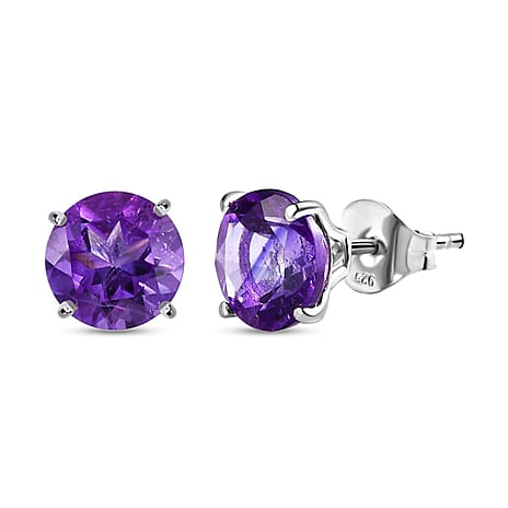 D'Joy Amethyst Stud Earrings with Push Back in Sterling Silver 3.45 Ct.