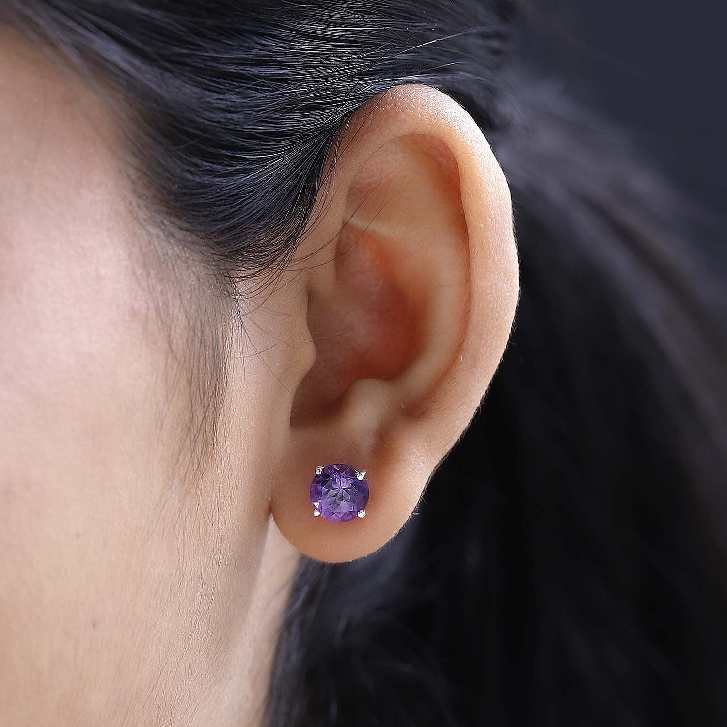 D'Joy Amethyst Stud Earrings with Push Back in Sterling Silver 3.45 Ct.