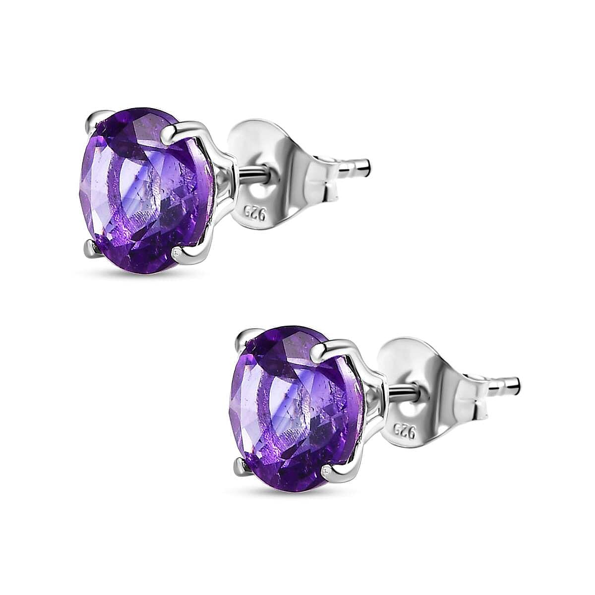 D'Joy Amethyst Stud Earrings with Push Back in Sterling Silver 3.45 Ct.