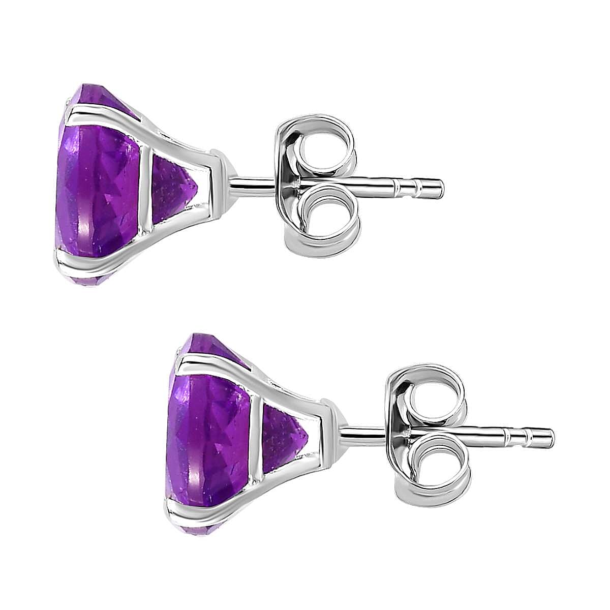 D'Joy Amethyst Stud Earrings with Push Back in Sterling Silver 3.45 Ct.