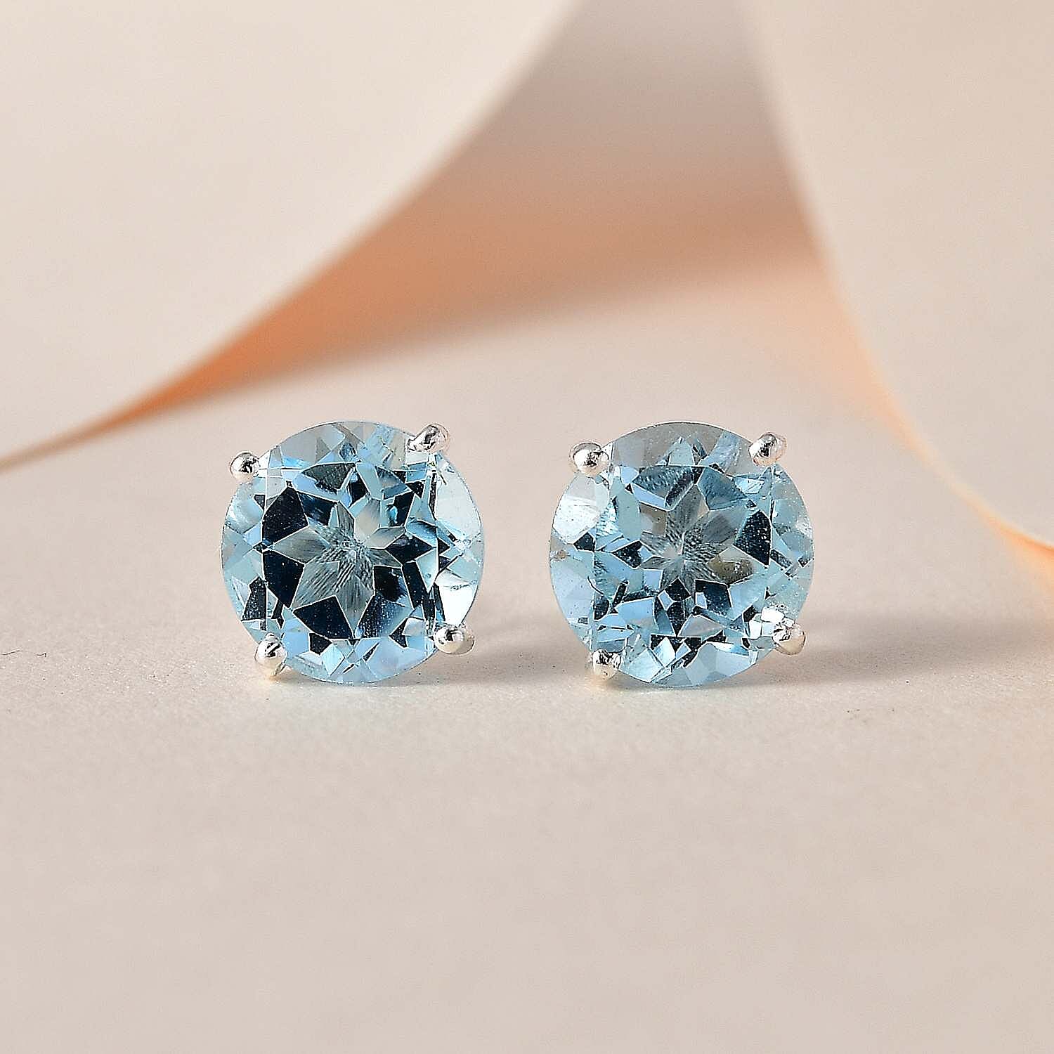 Skyblue Topaz Solitaire Stud Earrings in Sterling Silver 4.83 Ct