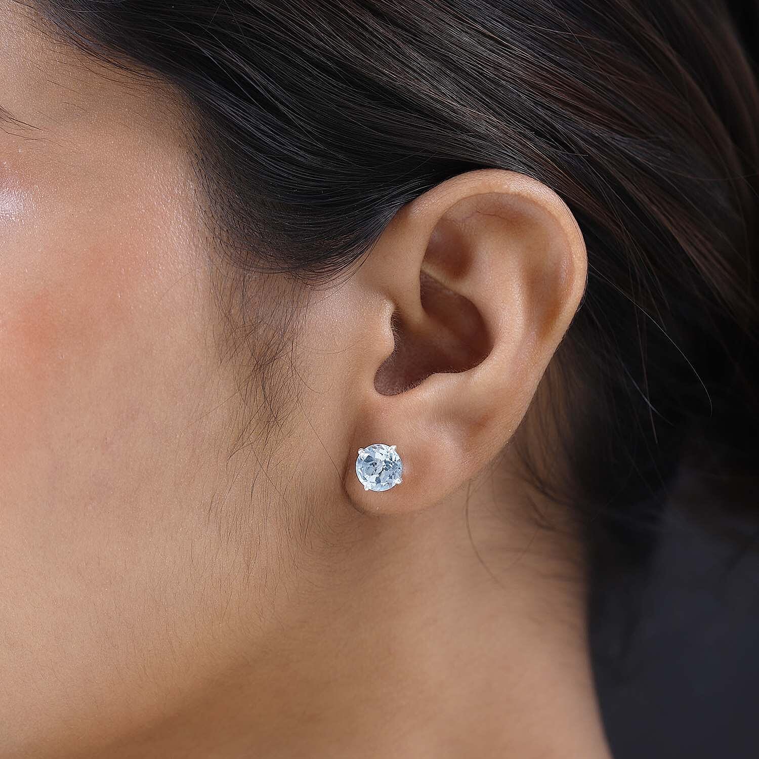 Skyblue Topaz Solitaire Stud Earrings in Sterling Silver 4.83 Ct