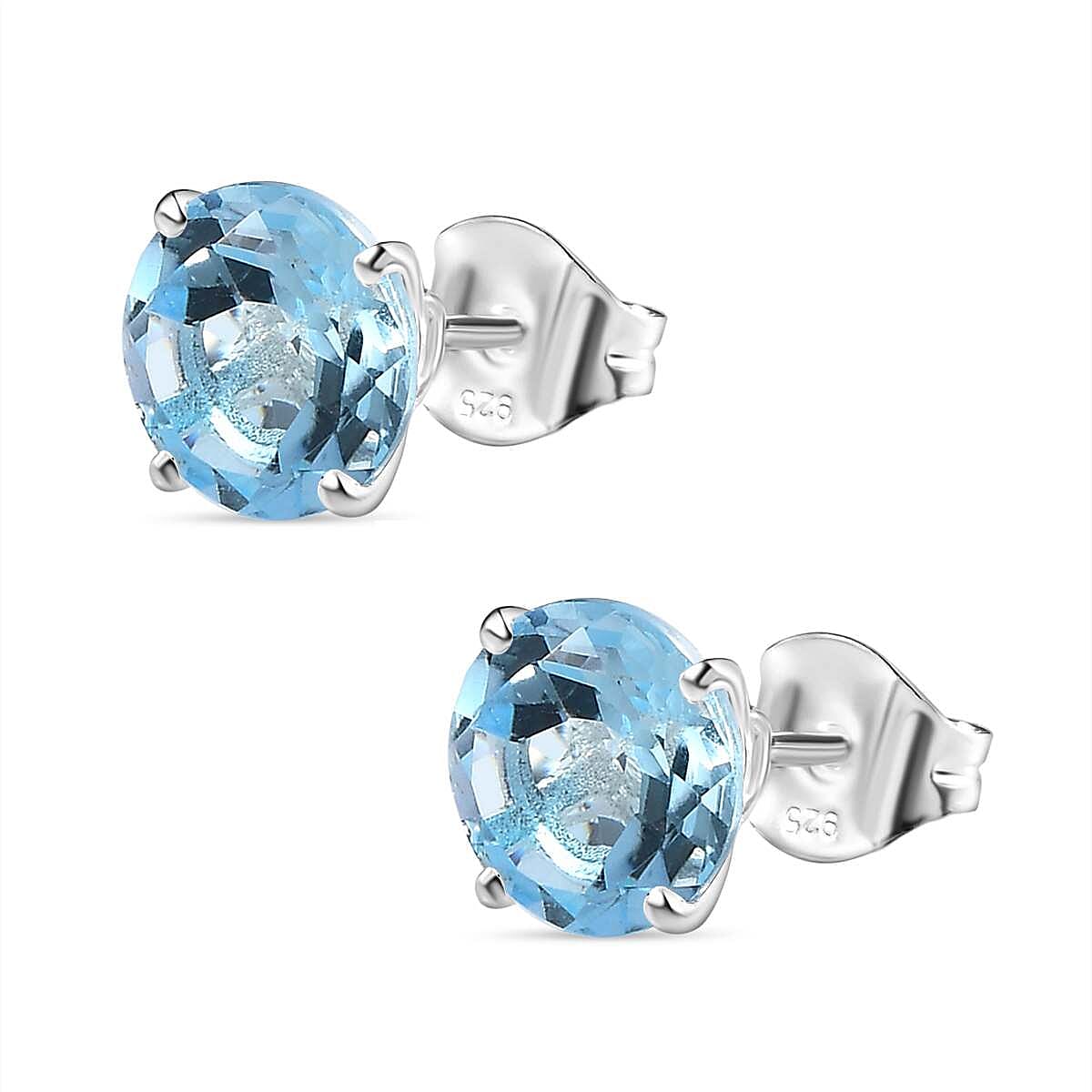 Skyblue Topaz Solitaire Stud Earrings in Sterling Silver 4.83 Ct
