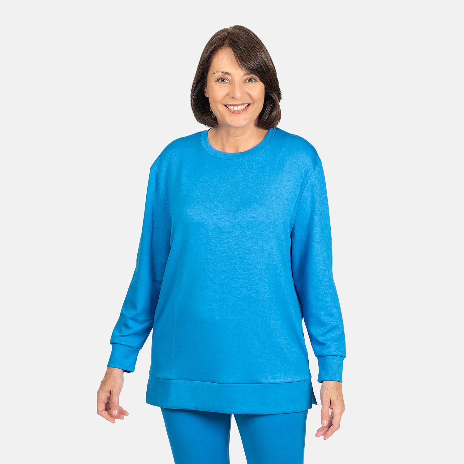 Longline Brush Back Top (Size L) - Blue