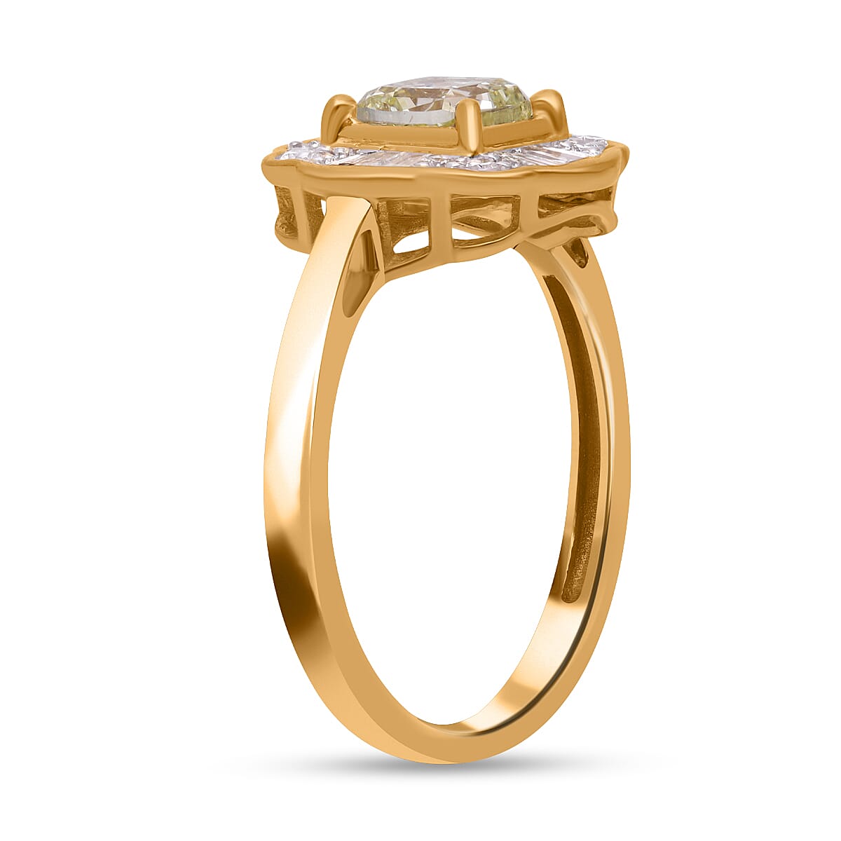14K Yellow Gold Certified Natural INTENSE Yellow Diamond (0.50Cts) & White Diamond (I1-I2) Ring 1.01 Ct