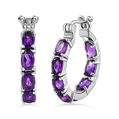 Amethyst Hoop Earrings in Stainless Steel 6.23 Ct Amethyst Hoop Earrings in Stainless Steel 6.23 Ct
