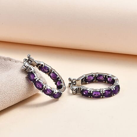 Amethyst Hoop Earrings with Clasp 6.23 Ct.