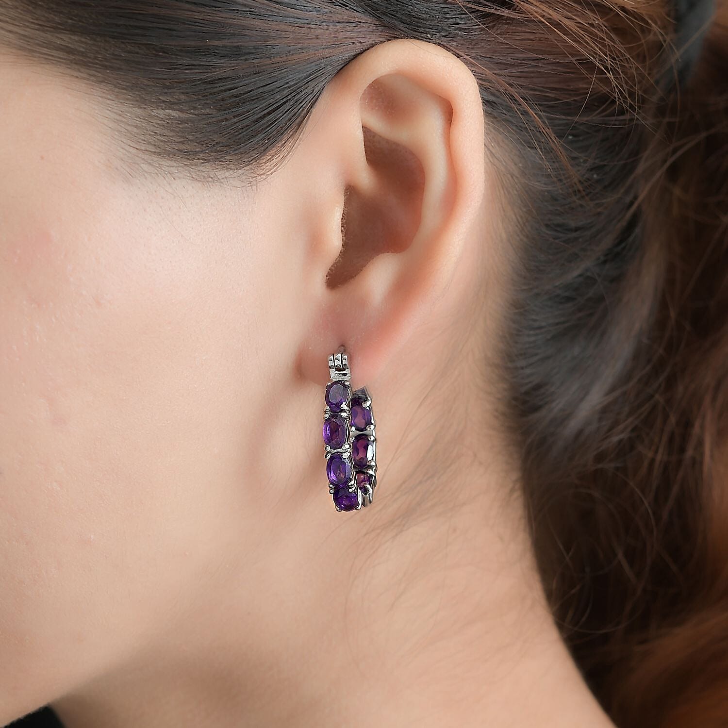Amethyst Hoop Earrings with Clasp 6.23 Ct.