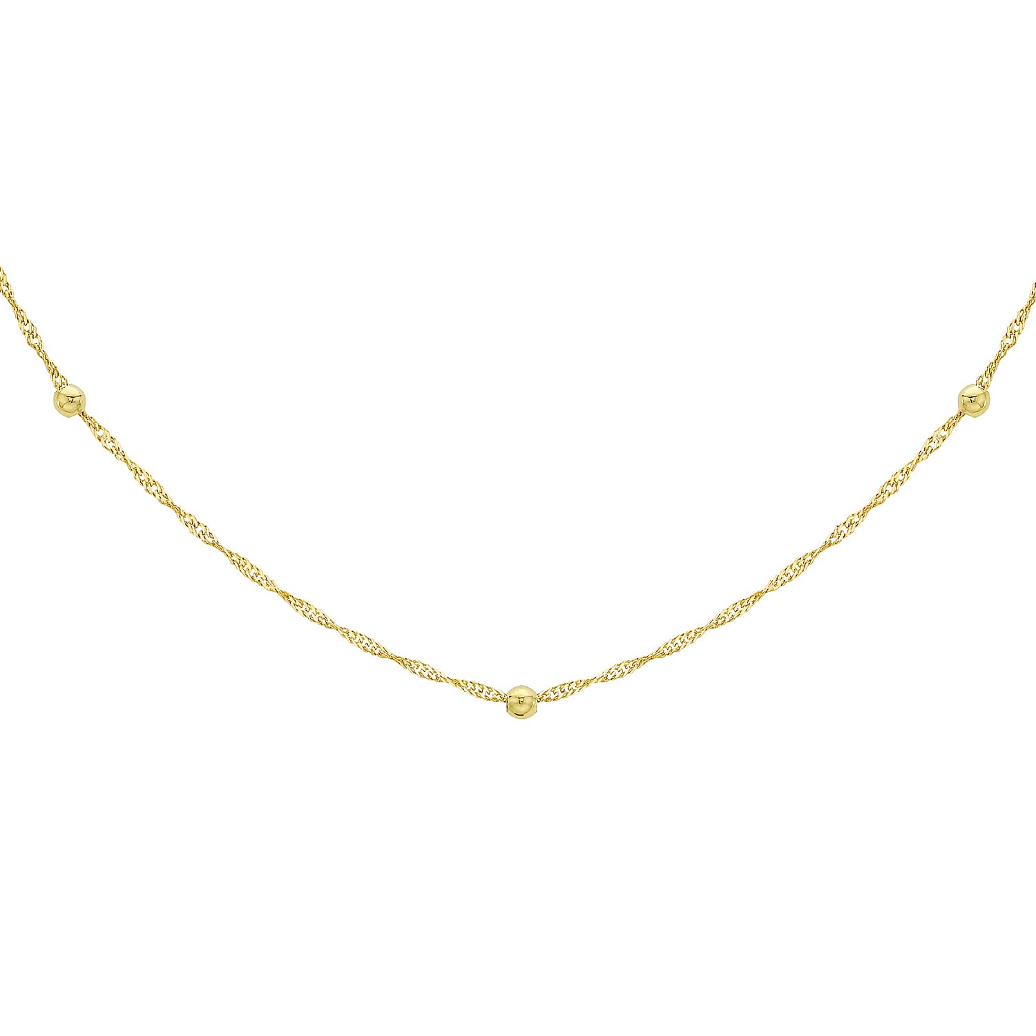 9K Yellow Gold Balls and Twist Curb Chain With Spring Ring Clasp (Size - 16)