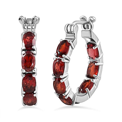 Red Garnet Hoop Earrings in Stainless Steel 7.80 Ct Red Garnet Hoop Earrings in Stainless Steel 7.80 Ct
