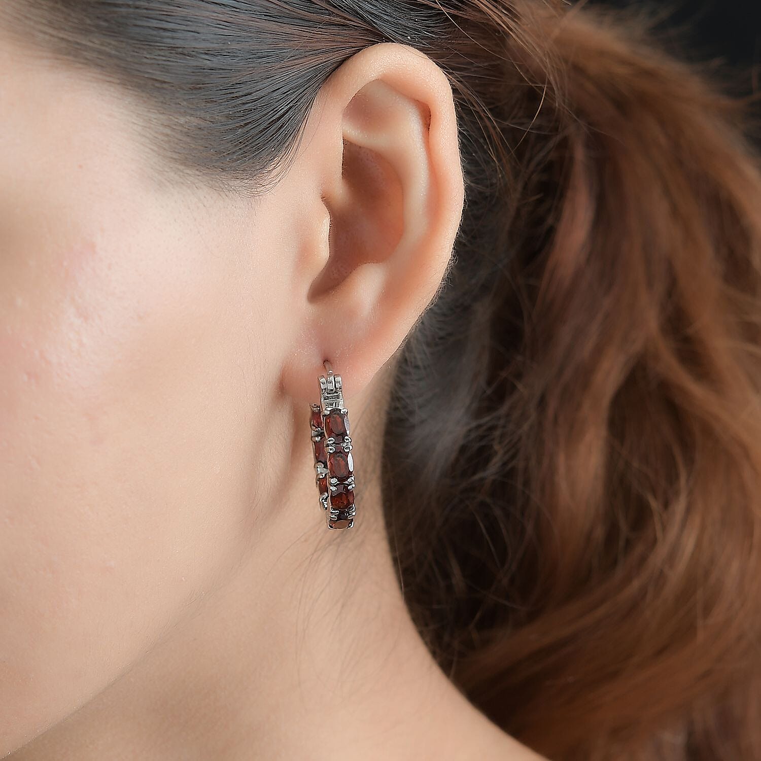 Red Garnet Hoop Earrings with Clasp 7.78 Ct.