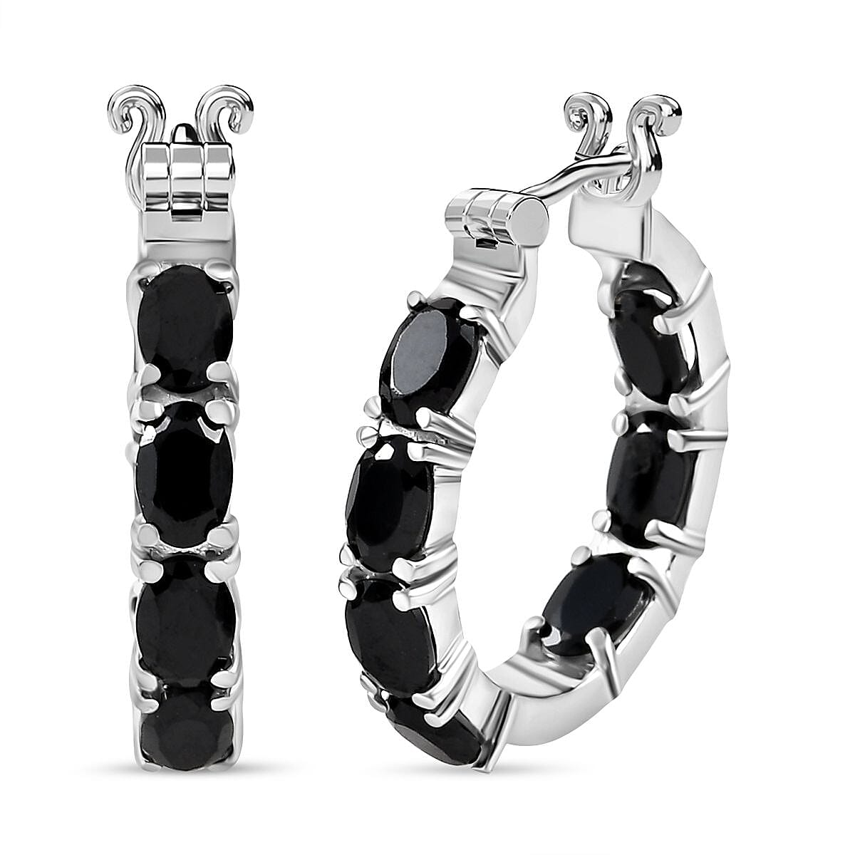Boi Ploi Black Spinel Hoop Earrings with Clasp 8.95 Ct