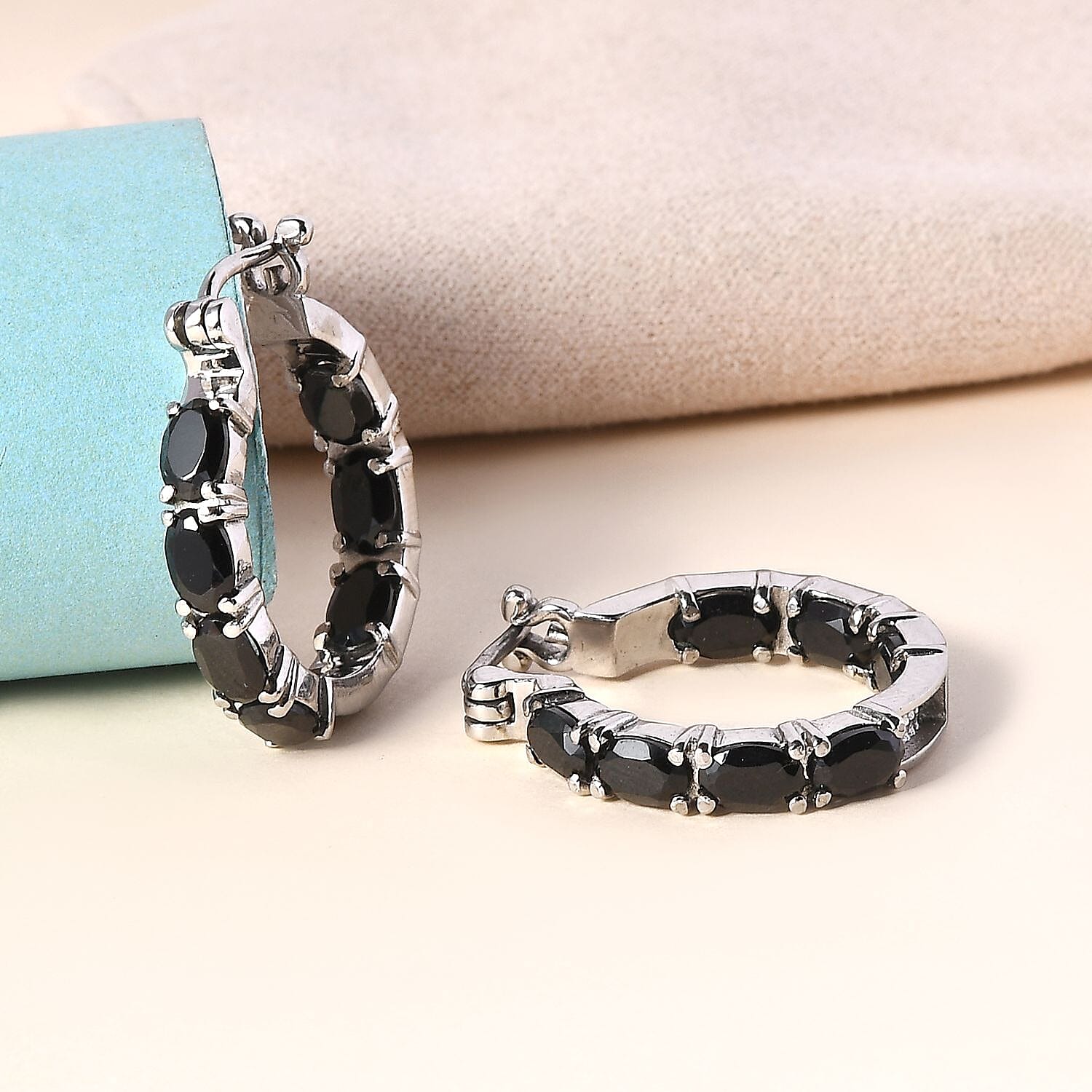 Boi Ploi Black Spinel Hoop Earrings with Clasp 8.95 Ct