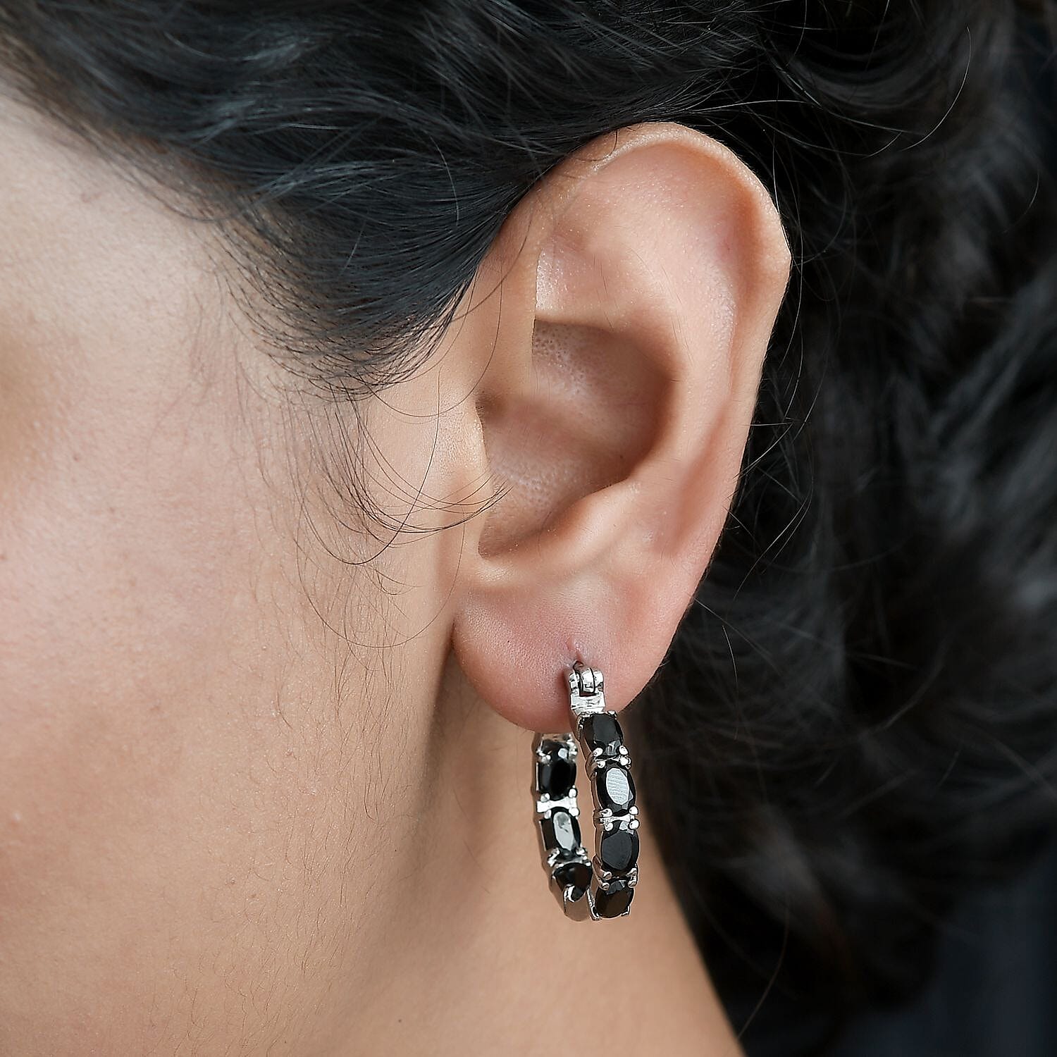 Boi Ploi Black Spinel Hoop Earrings with Clasp 8.95 Ct