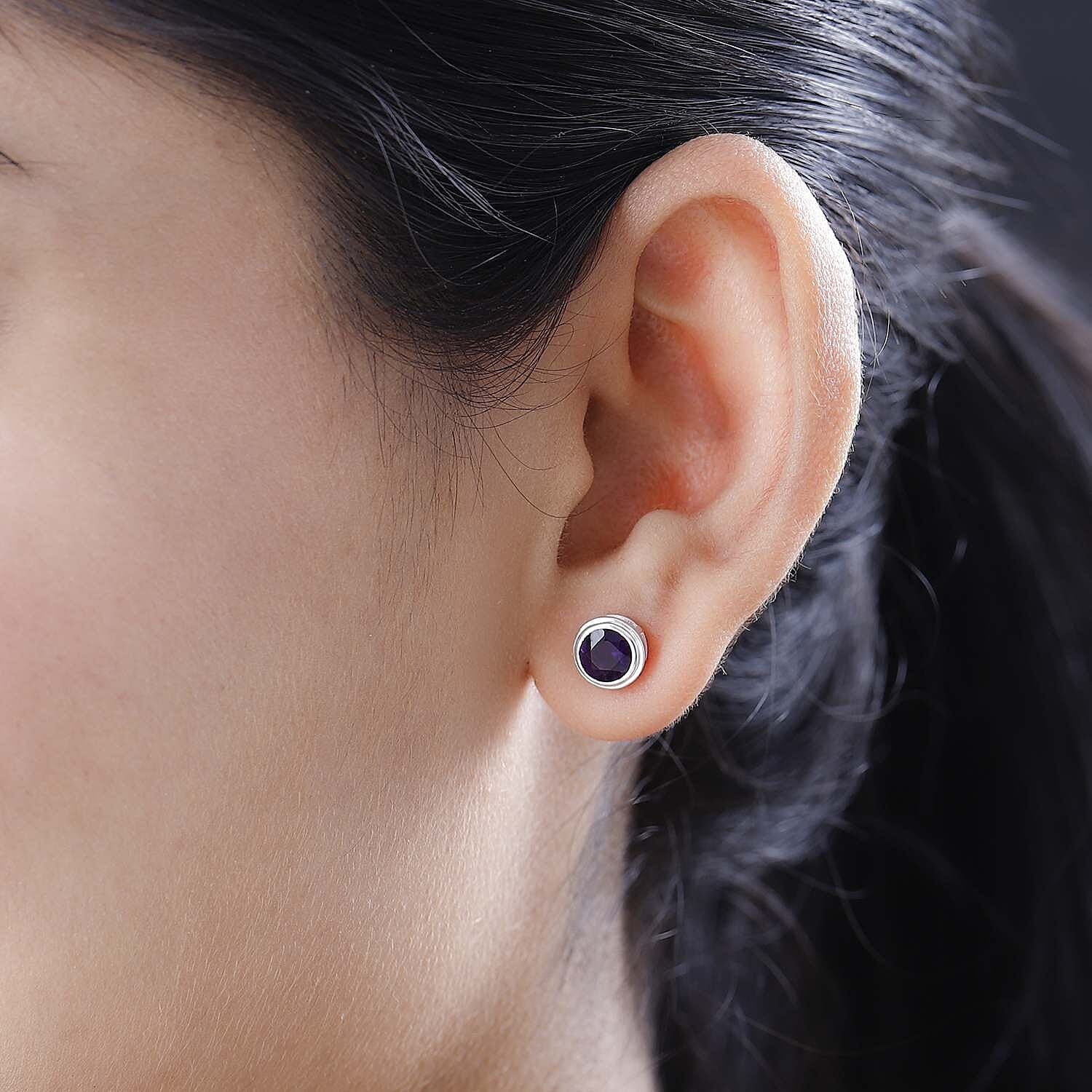 Amethyst Stud Solitaire Earrings with Push Back in Sterling Silver 1.49 Ct.