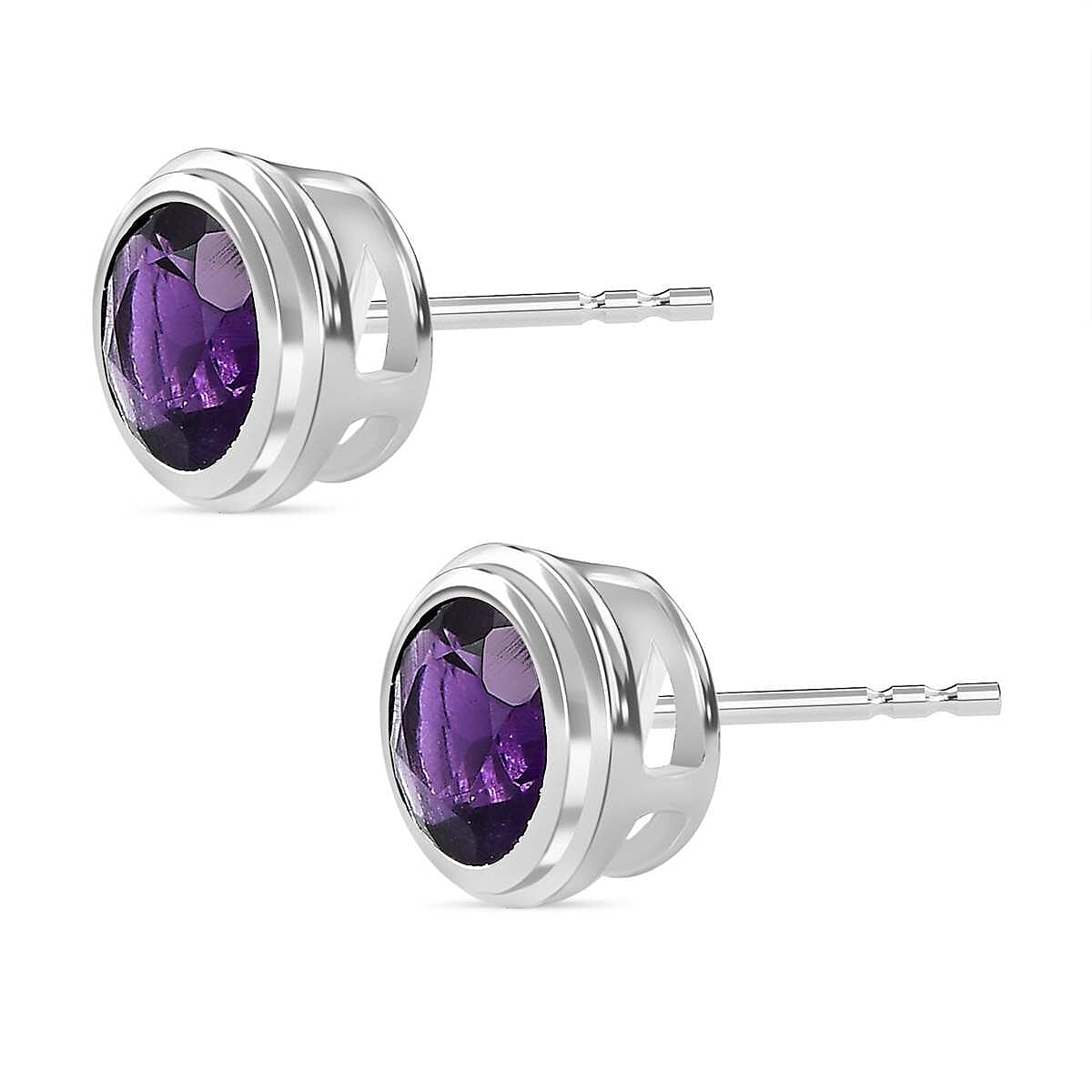 Amethyst Stud Solitaire Earrings with Push Back in Sterling Silver 1.49 Ct.