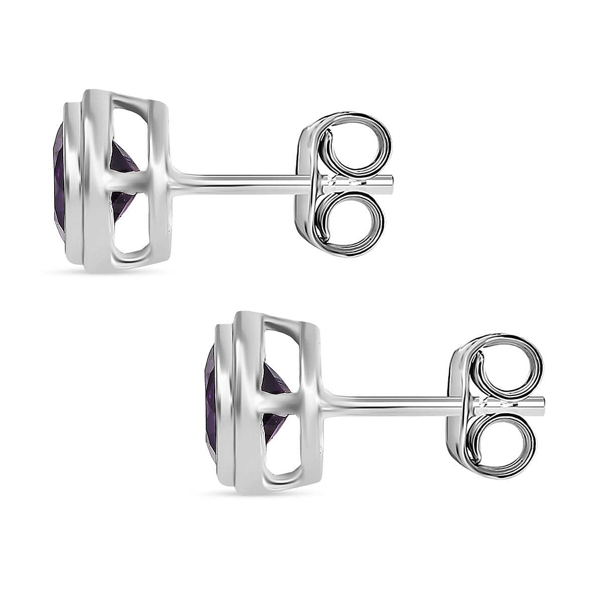 Amethyst Stud Solitaire Earrings with Push Back in Sterling Silver 1.49 Ct.