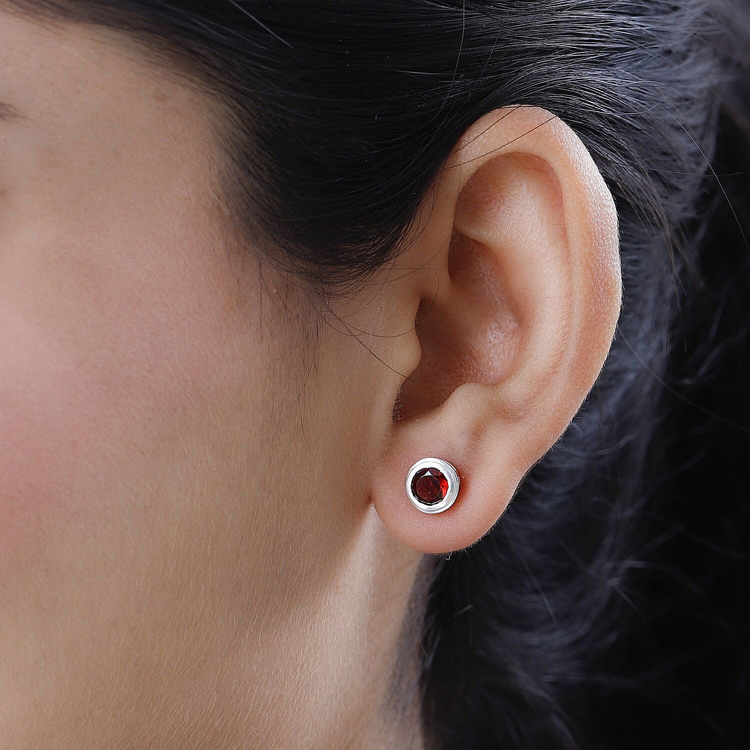 Red Garnet Stud Solitaire Earrings with Push Back in Sterling Silver 1.71 Ct.